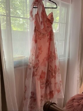 Pink Floral Halter Maxi Dress